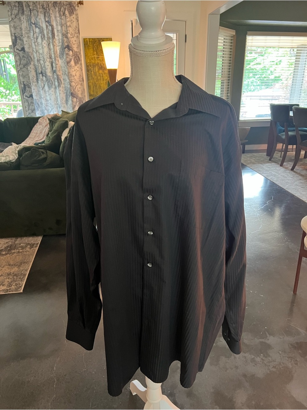 Axcess Men's Black Long-Sleeve Dress Shirt with Subtle Pinstripes